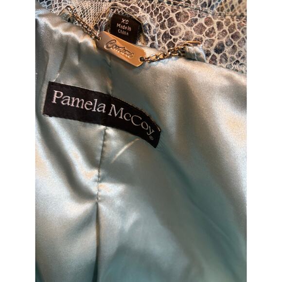 PAMELA MCCOY Turquoise Suede Foil Snake Print Leather Blazer Jacket - Picture 5 of 11